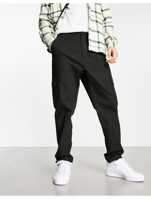 ASOS DESIGN cargo tapered pants in black with toggles