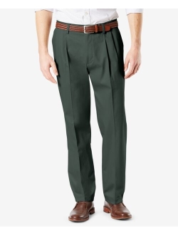 Men's Signature Lux Cotton Classic Fit Pleated Creased Stretch Khaki Pants