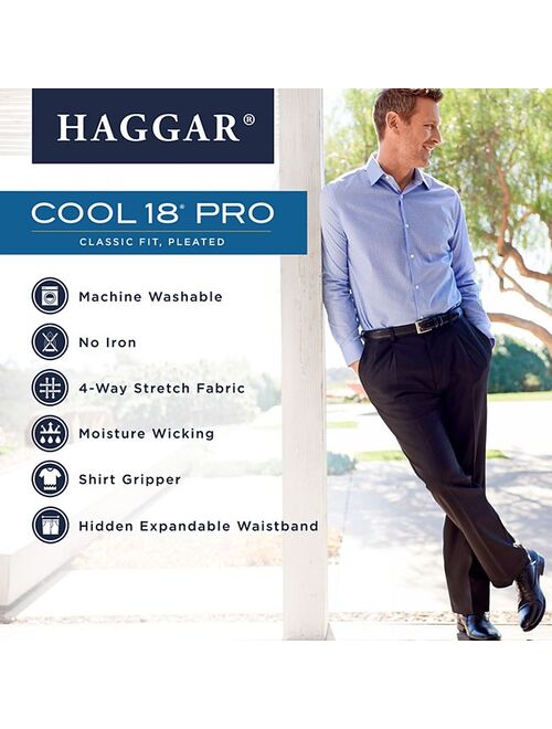 Men's Haggar Cool 18 PRO Classic-Fit Wrinkle-Free Pleated Expandable Waist Pants