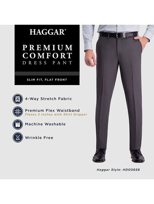 Mens Haggar Premium Comfort Flex-Waist Slim-Fit Stretch Flat-Front Dress Pants