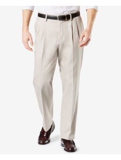 Men's Signature Lux Cotton Relaxed Fit Pleated Creased Stretch Khaki Pants