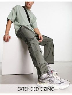 wide cargo pants with multi pockets in khaki