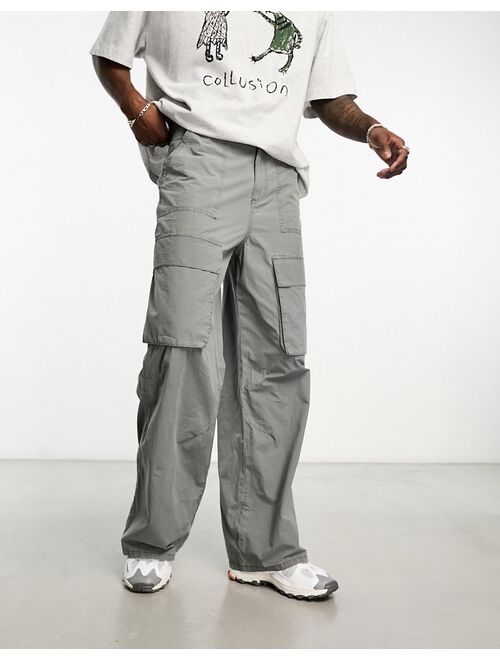 COLLUSION straight leg utility cargo pants in washed gray