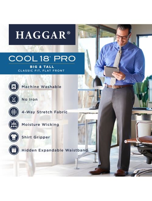 Haggar Men's Big & Tall Cool 18 PRO Classic-Fit Expandable Waist Flat Front Stretch Dress Pants