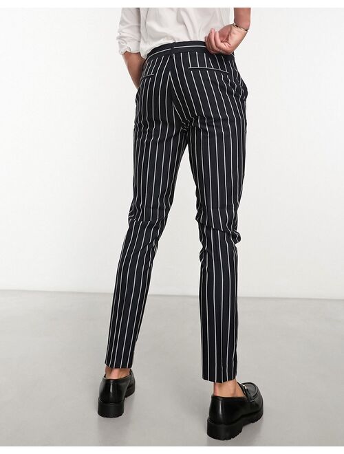 ASOS DESIGN smart skinny pants with preppy stripe in navy