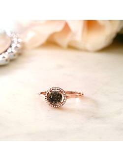 Gem Stone King 10K Rose Gold Diamond Ring with 0.98 Ct Round Brown Smoky Quartz (Available 5,6,7,8,9)