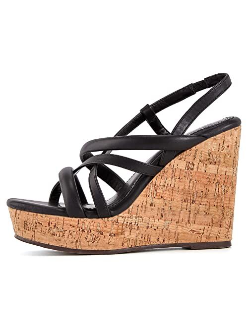 Coutgo Womens Wedge Sandals Heels Espadrilles Open Toe Cork Platform Ankle Strap Slingback Summer Dressy Shoes