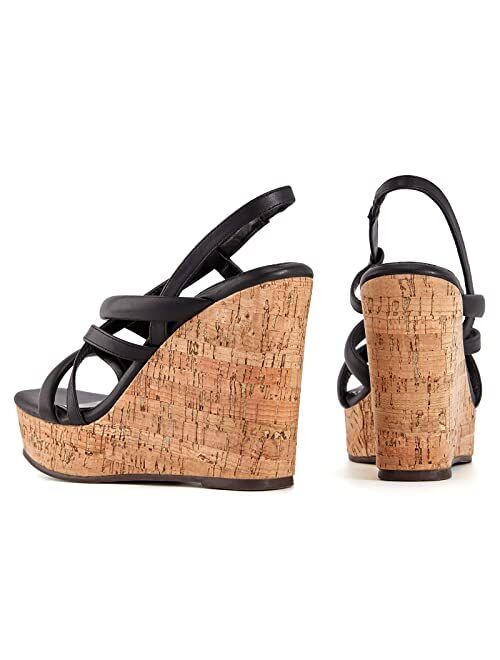 Coutgo Womens Wedge Sandals Heels Espadrilles Open Toe Cork Platform Ankle Strap Slingback Summer Dressy Shoes