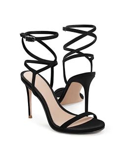 Coutgo Womens Strappy Lace up Heels Sandals Sexy High Heeled Ankle Strap Summer Dress Shoes