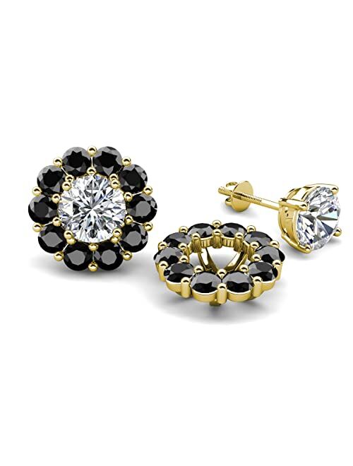Trijewels Round Black Diamond 2.20 ctw Halo Jackets for Stud Earrings in 14K Gold