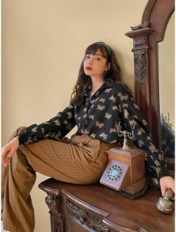 Allover Butterfly Print Button Front Shirt