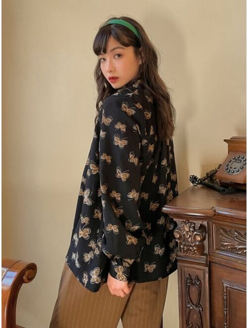 DAZY Allover Butterfly Print Button Front Shirt