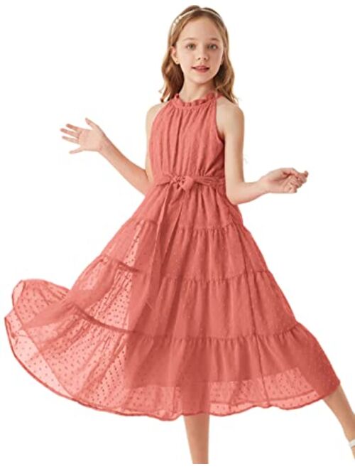 GRACE KARIN Girls Halter Neck Sleeveless Casual A-line Flowy Maxi Dress for 5-12 Years