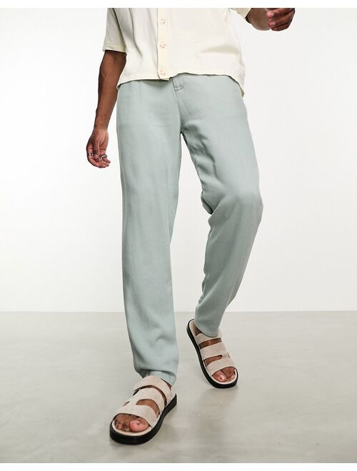 ASOS DESIGN tapered linen mix chino in sage