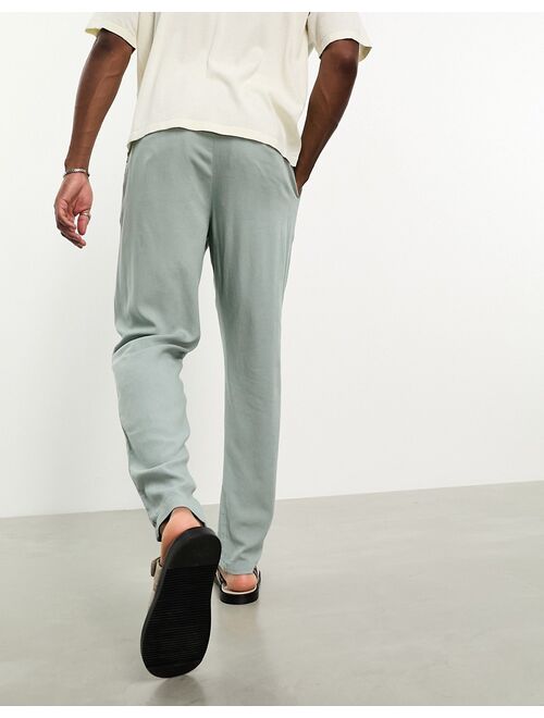 ASOS DESIGN tapered linen mix chino in sage