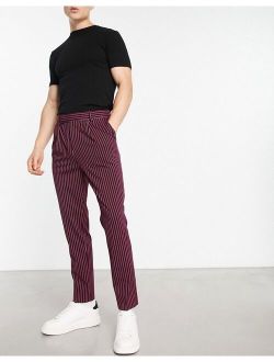 tapered smart pants in burgundy pin stripe