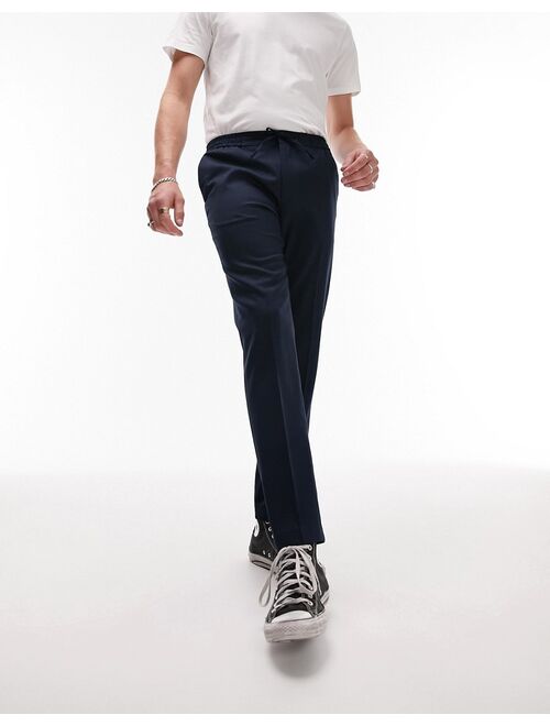 Topman skinny smart pants with elasticated waistband in navy
