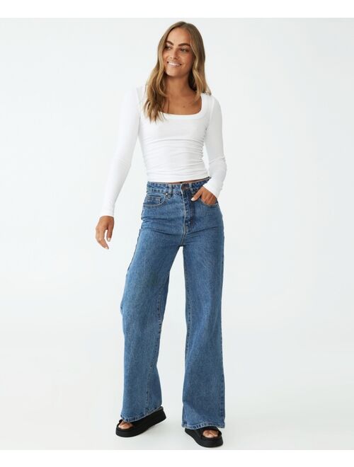 COTTON ON Women's Staple Rib Scoop Neck Long Sleeve Top