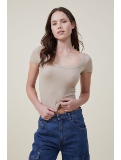 Women's Staple Rib Scoop Neck Short Sleeve Top