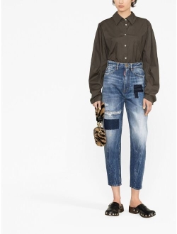 distressed patchwork cropped jeans