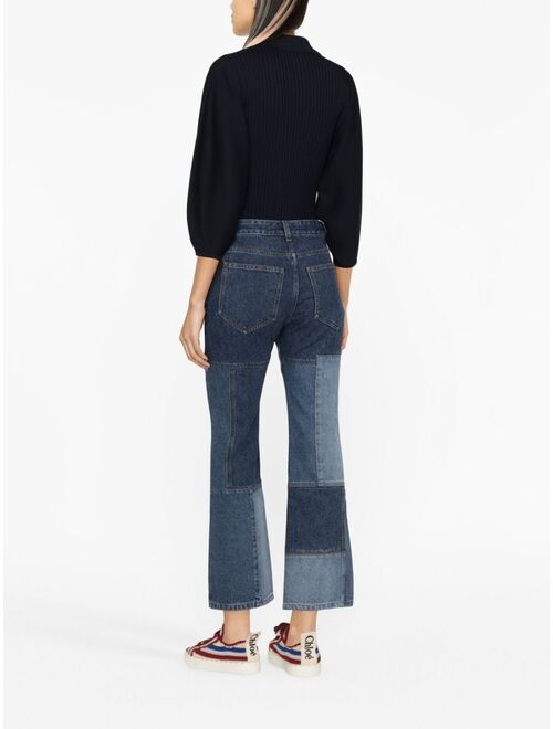 Chloe patchwork cropped flared jeans
