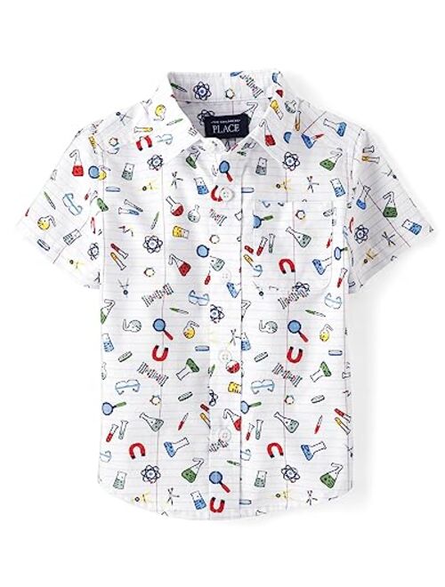 The Children's Place Boys' and Toddler Poplin Short Sleeve Button Down Shirt