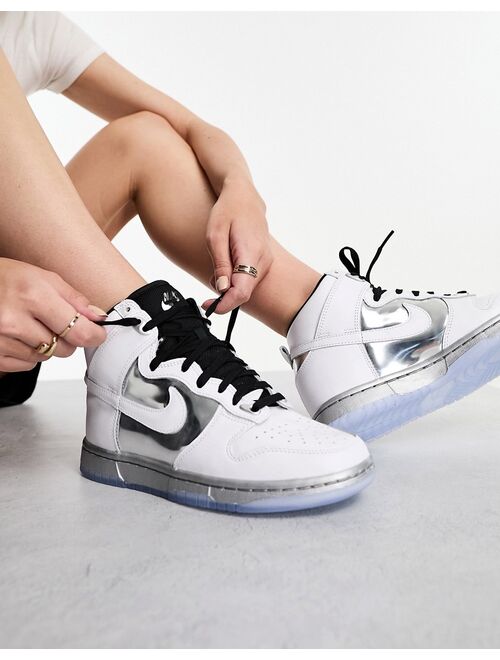 Nike Dunk High SE sneakers in white and silver