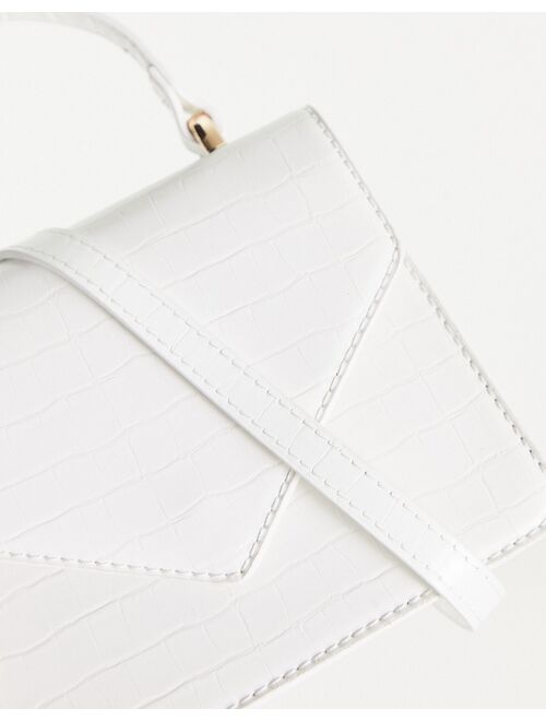 ASOS DESIGN envelope crossbody bag with top handle and detachable crossbody bag strap in white croc