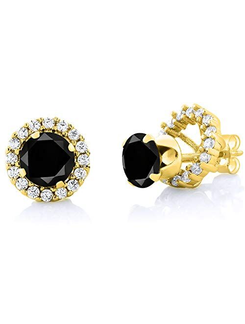 Gem Stone King 2.10 Ct Round Black AAA Diamond 18K Yellow Gold Plated Silver Removable Jacket Stud Earrings