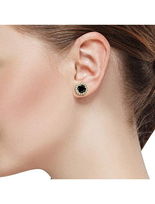 Gem Stone King 2.10 Ct Round Black AAA Diamond 18K Yellow Gold Plated Silver Removable Jacket Stud Earrings