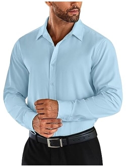 Men's Business Dress Shirts Wrinkle Free Long Sleeve Regular Fit Dress Shirt Textured Casual Button Down Shirts