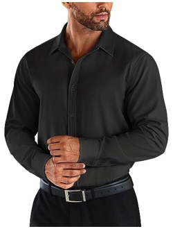 Men's Business Dress Shirts Wrinkle Free Long Sleeve Regular Fit Dress Shirt Textured Casual Button Down Shirts