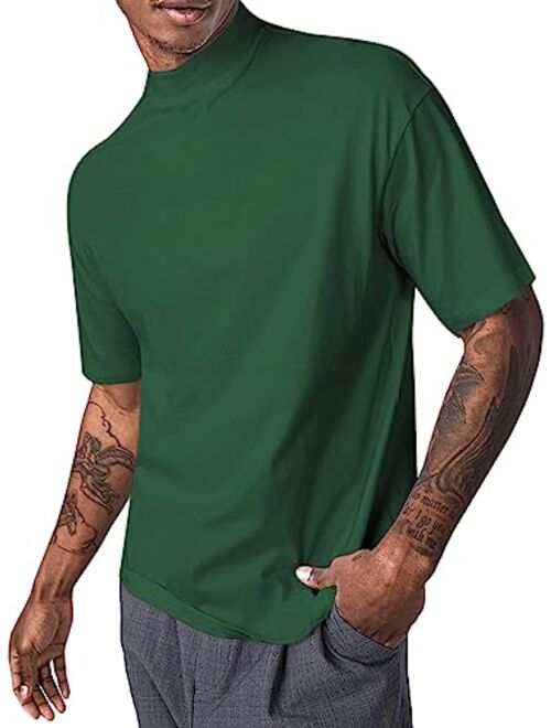 Runcati Mens Mock Turtleneck T Shirts Short Sleeve Cotton Basic Undershirt Relaxed Fit Lightweight Solid Pullover Tops
