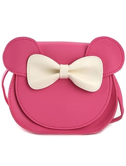 QiMing Little Mouse Ear Bow Crossbody Purse,PU Shoulder Handbag for Kids Girls Toddlers