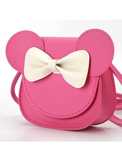 QiMing Little Mouse Ear Bow Crossbody Purse,PU Shoulder Handbag for Kids Girls Toddlers