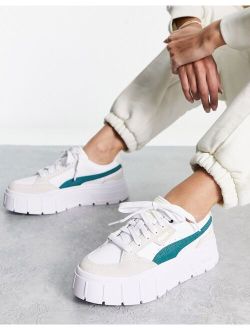 Mayze Stack cord detail sneakers in white and varsity green