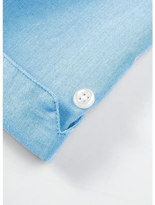 JMIERR Hawaiian Shirts for Men Casual Stylish Cotton Linen Button Up Beach Shirts Short Sleeve Resort Shirts with Pocket