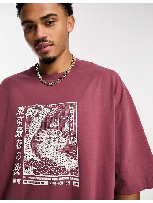 ASOS DESIGN oversized t-shirt in raspberry with chest souvenir print