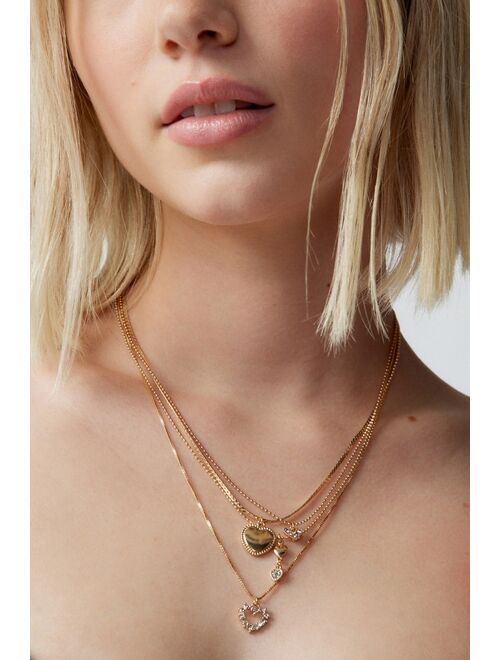 Urban Outfitters Rhinestone Heart Layering Necklace Set