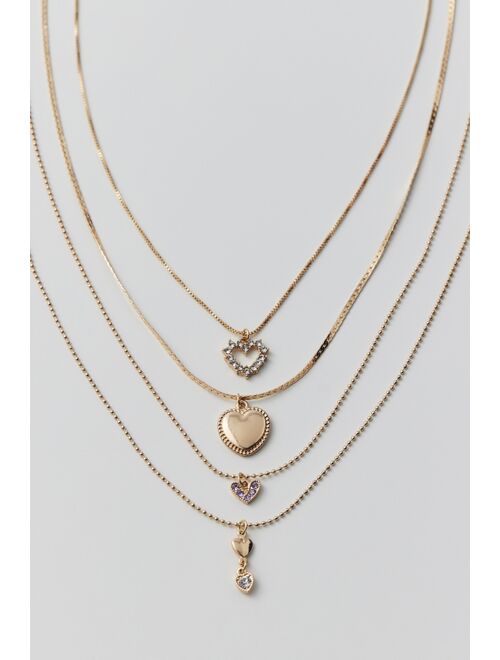 Urban Outfitters Rhinestone Heart Layering Necklace Set