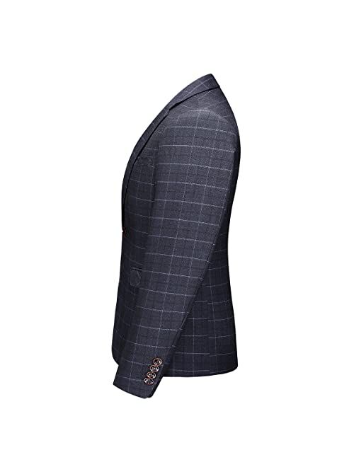 Kudmol Men's Plaid Blazer Sport Coats Jackets Slim Fit Lightweight Casual Checkered Blazer for Men