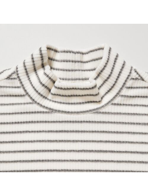Uniqlo Ribbed Fleece Striped High Neck Long-Sleeve T-Shirt