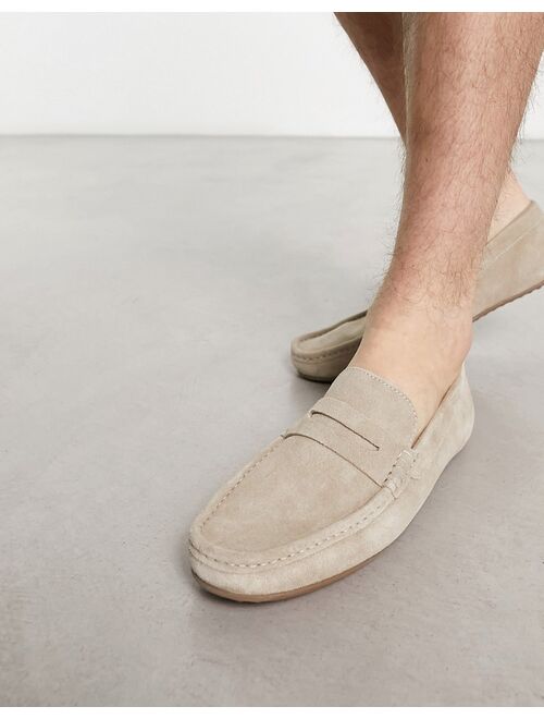 ASOS DESIGN driver loafers in stone suede