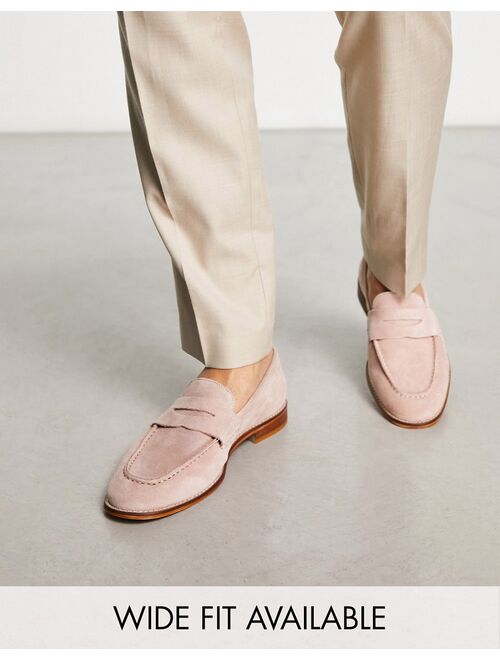 ASOS DESIGN loafers in pale pink suede with natural sole