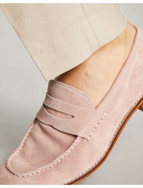 ASOS DESIGN loafers in pale pink suede with natural sole