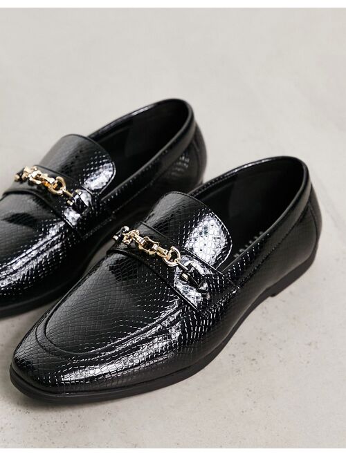 ASOS DESIGN loafers in black faux croc with gold snaffle