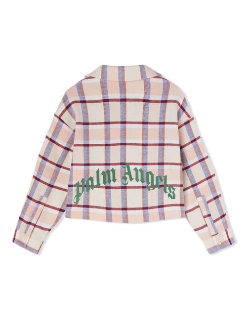 Palm Angels Kids logo-print checked cotton shirt