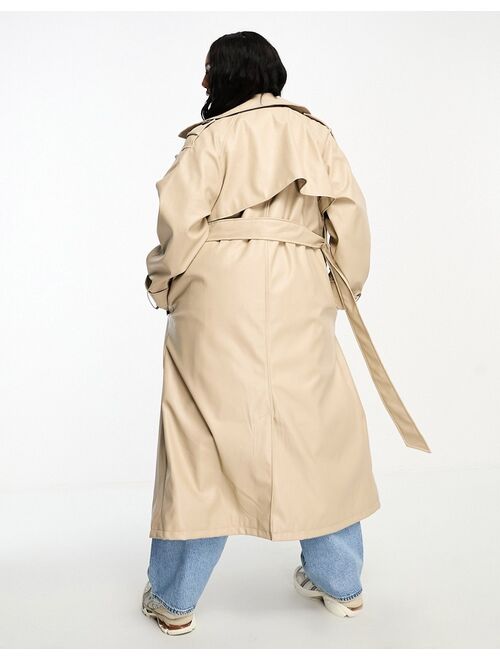 ASOS Curve ASOS DESIGN Curve faux leather trench coat in stone