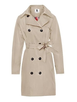 SaphiRose Women's Water-Resistant Trench Coat Double-Breasted Long Peacoat with Removable Hood