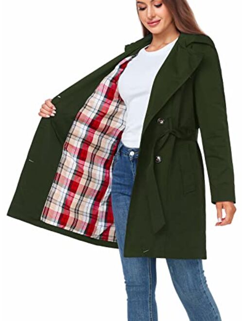SaphiRose Women's Water-Resistant Trench Coat Double-Breasted Long Peacoat with Removable Hood